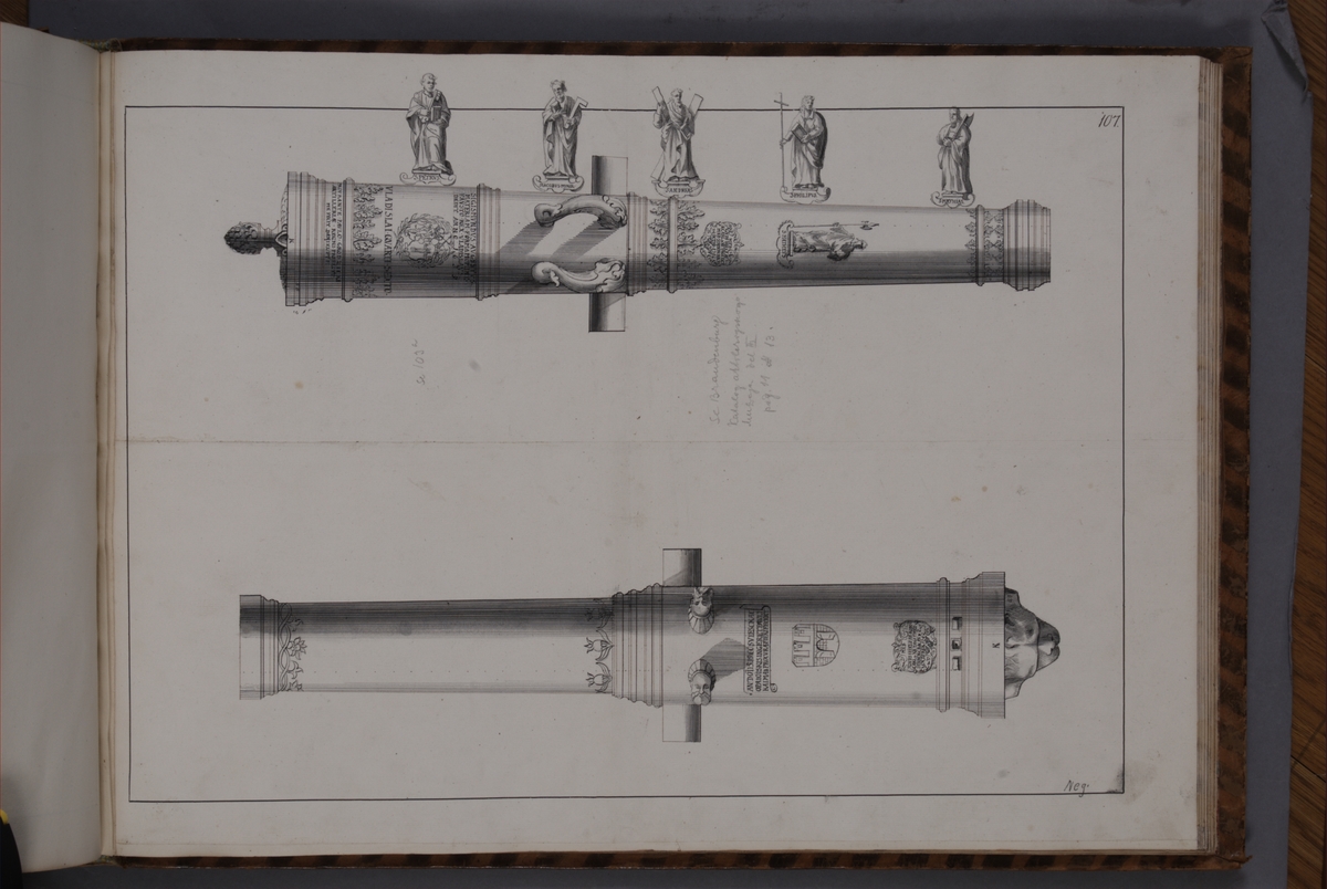 Kjell Hedberg, Image depicting fire pipes taken as trophies by the Swedish army in Kraków on 2 October 1702. Included in volume with depicted canon trophies taken in the years 1700-1702.
