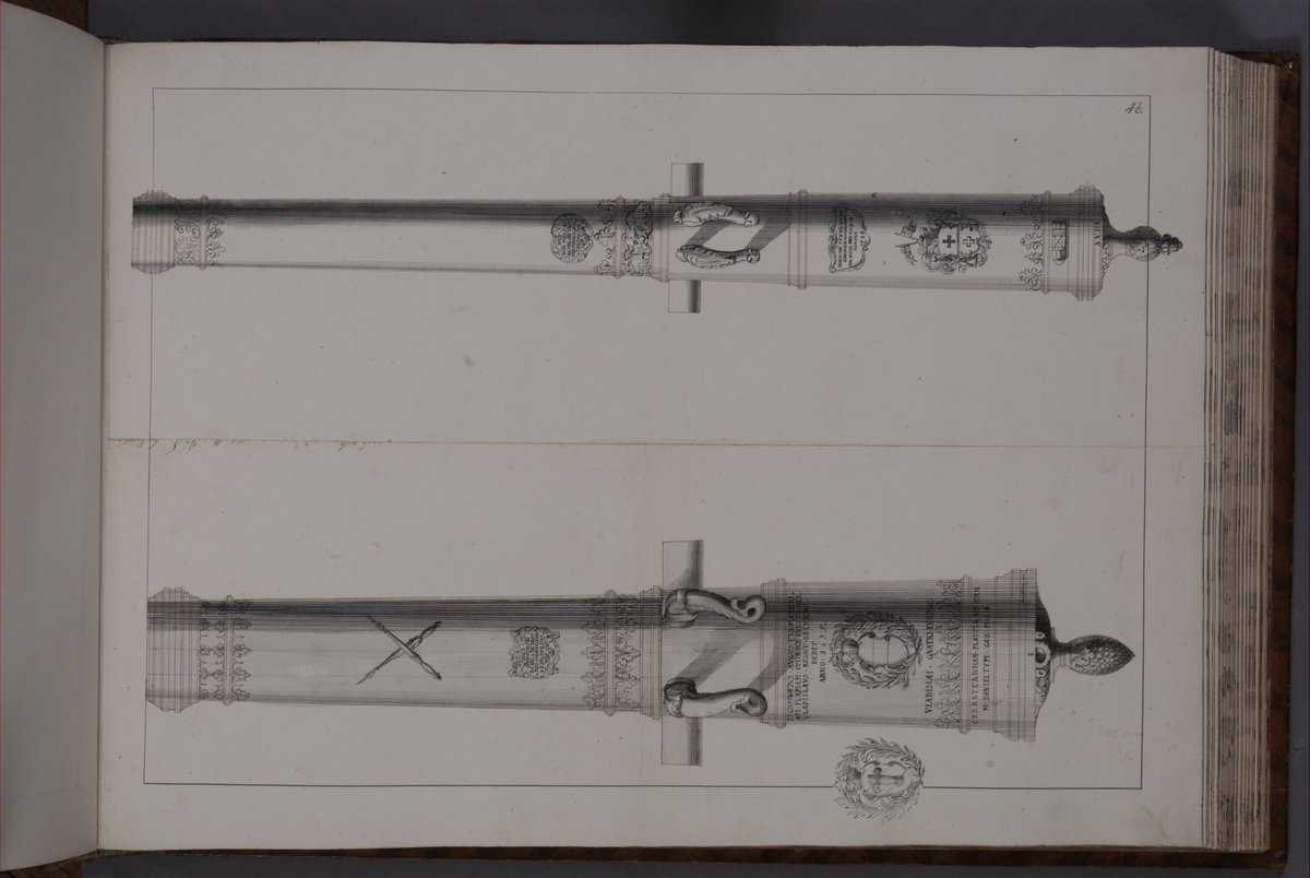 Kjell Hedberg, Imaging depicting fire pipes taken as trophies by the Swedish army with the fortress Elbingen on 3 December 1703. Included in volume with depicted canon trophies taken in the years 1703-1706.
