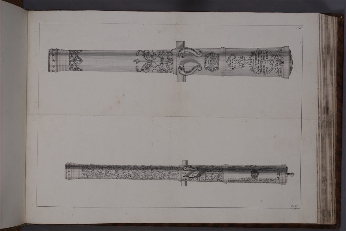 Kjell Hedberg, Avbildning föreställande eldrör tagna som troféer av den svenska armén med fästningen Elbingen den 3 december 1703. Ingår i volym med avbildade kanontroféer tagna åren 1703-1706.