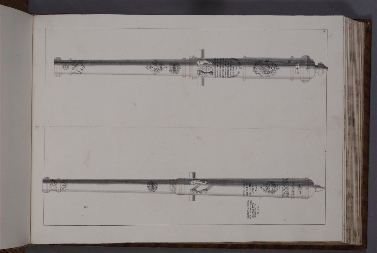 Kjell Hedberg, Avbildning föreställande eldrör tagna som troféer av den svenska armén med fästningen Elbingen den 3 december 1703. Ingår i volym med avbildade kanontroféer tagna åren 1703-1706.