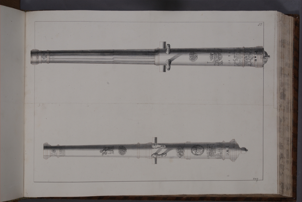 Kjell Hedberg, Avbildning föreställande eldrör tagna som troféer av den svenska armén med fästningen Elbingen den 3 december 1703. Ingår i volym med avbildade kanontroféer tagna åren 1703-1706.