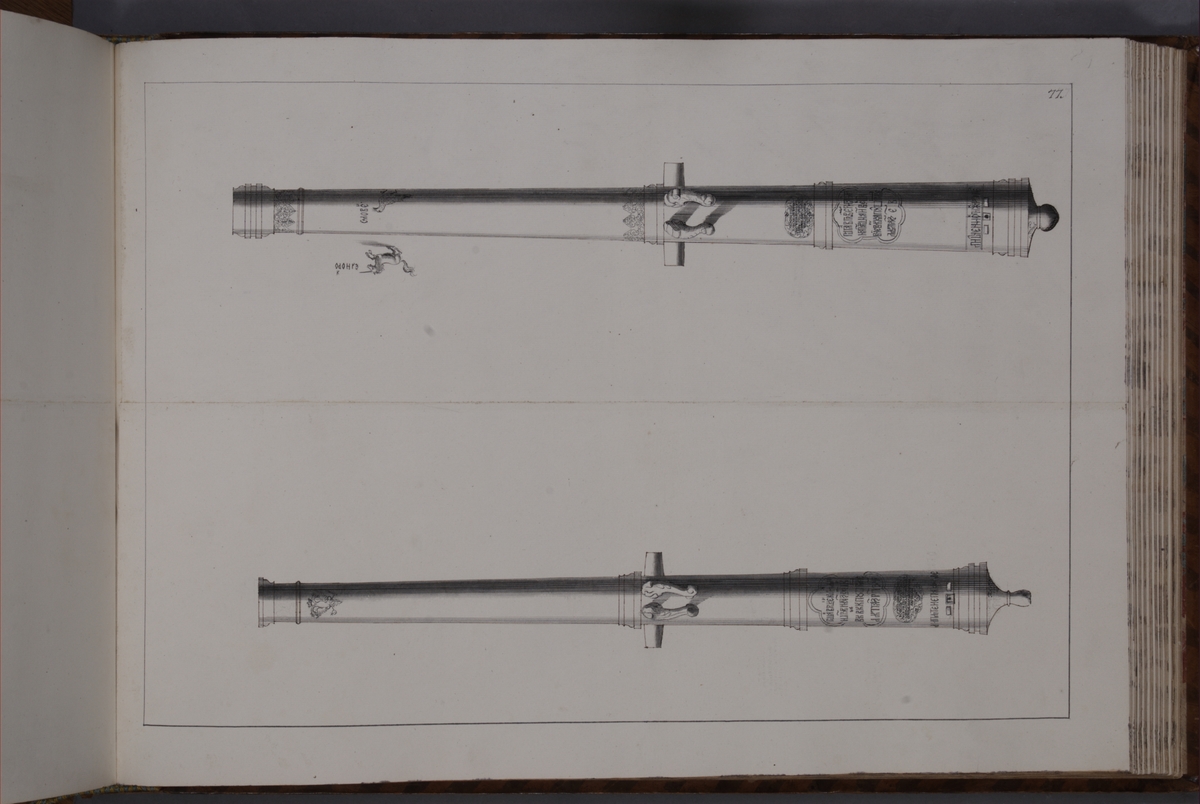 Kjell Hedberg, Avbildning föreställande eldrör tagna som troféer av den svenska armén vid Jakobstadt den 20 juli 1704 under general Adam Leijonhufvuds (Lewnhaupt) anförande. Ingår i volym med avbildade kanontroféer tagna åren 1703-1706.