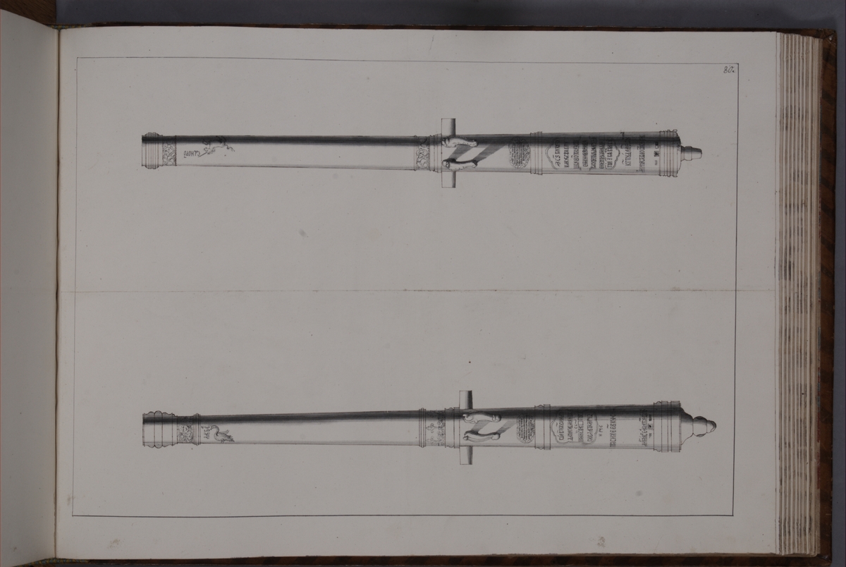 Kjell Hedberg, Avbildning föreställande eldrör tagna som troféer av den svenska armén vid Jakobstadt den 20 juli 1704 under general Adam Leijonhufvuds (Lewnhaupt) anförande. Ingår i volym med avbildade kanontroféer tagna åren 1703-1706.