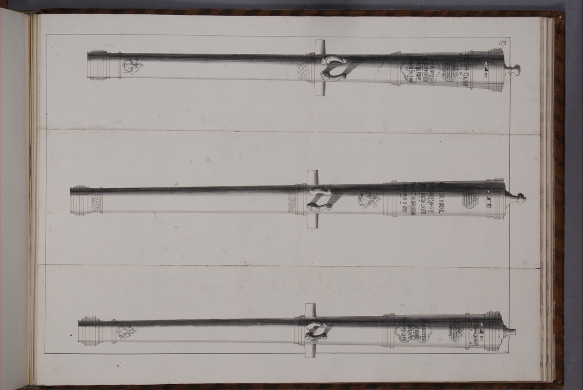 Kjell Hedberg, Imaging depicting fire pipes taken as trophies by the Swedish army at Thulendorf on 29 November 1704. Included in volume with depicted canon trophies taken in the years 1703-1706.