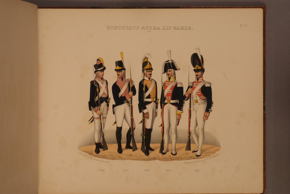 Kjell Hedberg, Plansch med uniform för Andra livgardet för åren 1778-1813. Plansch i färgtryck efter original av Adolf Ulrik Schützercrantz. Ingår i planschsamlingen Svenska krigsmaktens fordna och närvarande munderingar.