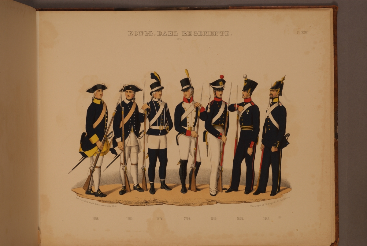 Kjell Hedberg, Plansch med uniform för Dalregementet för åren 1756-1845. Plansch i färgtryck efter original av Adolf Ulrik Schützercrantz. Ingår i planschsamlingen Svenska krigsmaktens fordna och närvarande munderingar.