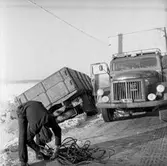 Motiv från Ställdalen, lastbilolycka, en man.