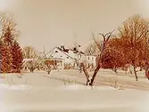 Sörby Säteri, envånings bostadshus med inredd vind, två flygelbyggnader. Vinterbild.
Fröken Ingrid Lindström