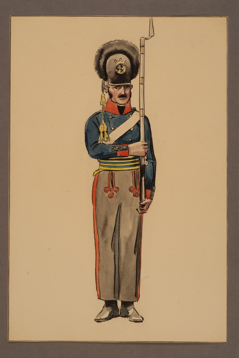 Kjell Hedberg, Plansch med uniform för soldat vid Västgöta regemente, ritad av Einar von Strokirch.