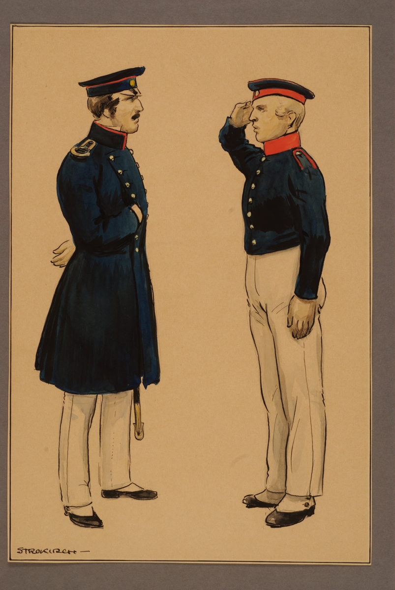 Kjell Hedberg, Plansch med uniform för officer och menig vid Västgöta regemente 1830-tal, ritad av Einar von Strokirch.