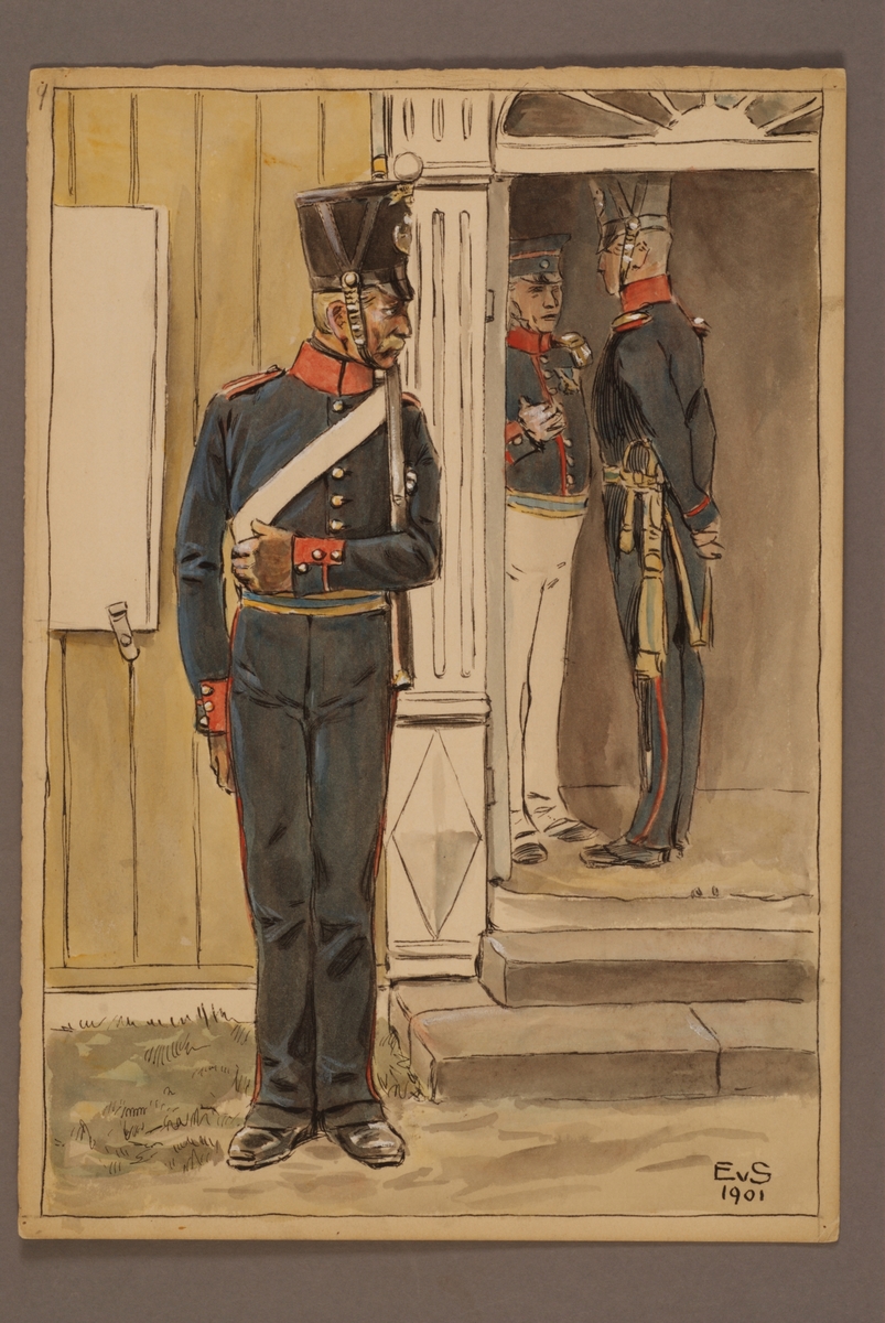 Kjell Hedberg, Plansch with uniform for the Indelta Line Infantry, drawn by Einar von Strokirch.