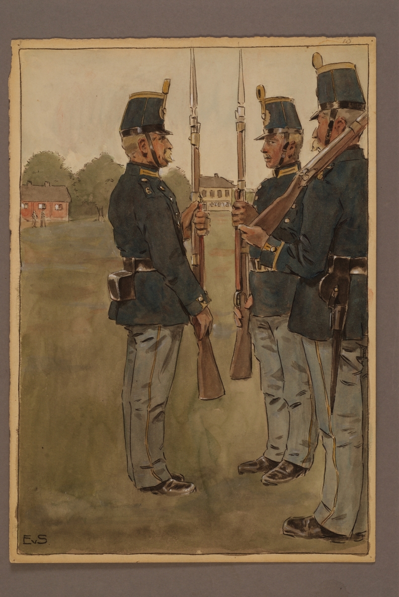 Kjell Hedberg, Plansch med uniform för infanteri, ritad av Einar von Strokirch.