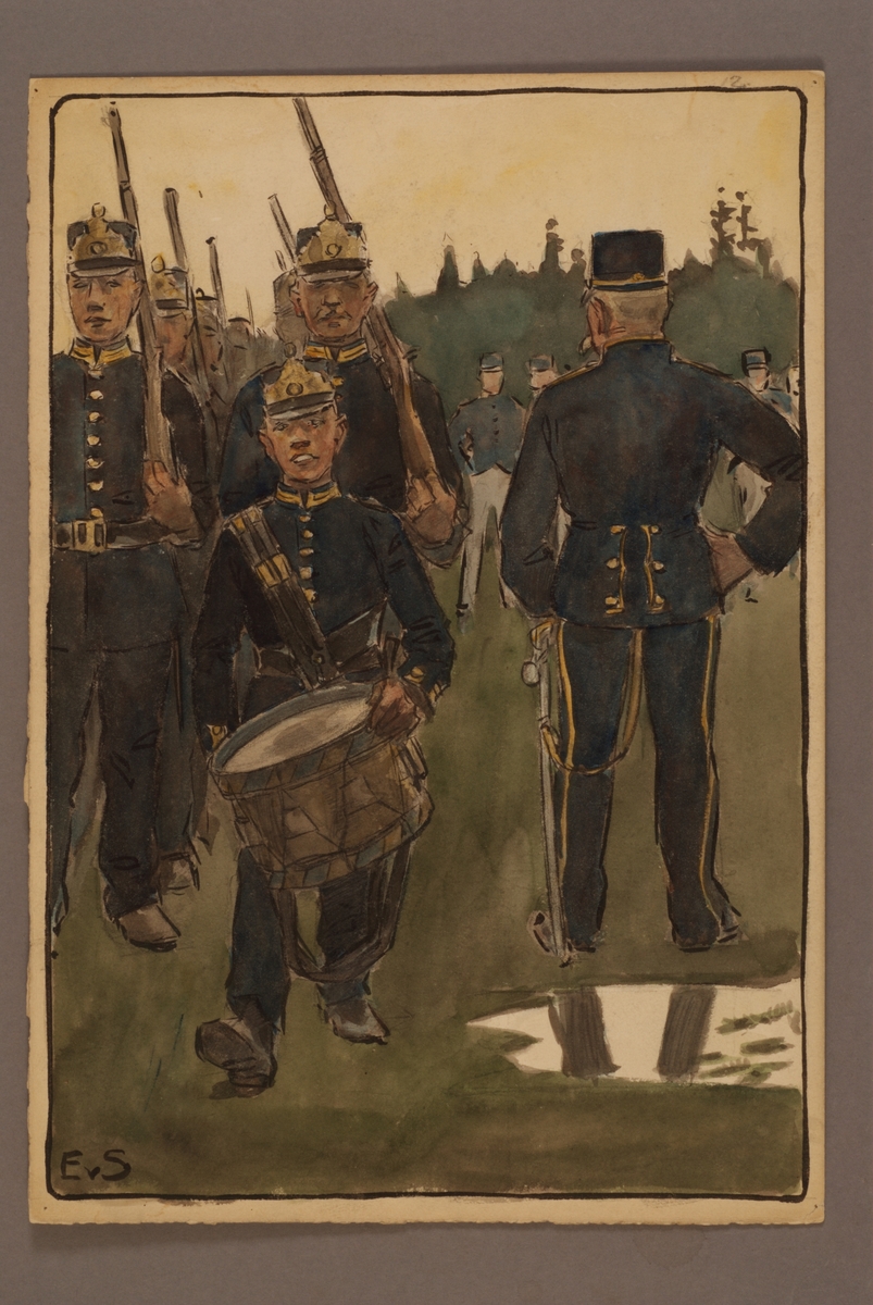 Kjell Hedberg, Plansch med uniform för infanteri, ritad av Einar von Strokirch.