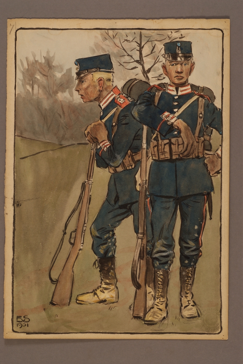 Kjell Hedberg, Plansch with a uniform for Göta Livgarde, drawn by Einar von Strokirch.