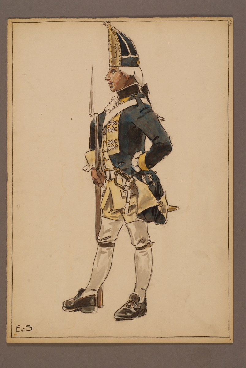 Kjell Hedberg, Plansch med uniform för Södermanlands regemente, ritad av Einar von Strokirch.