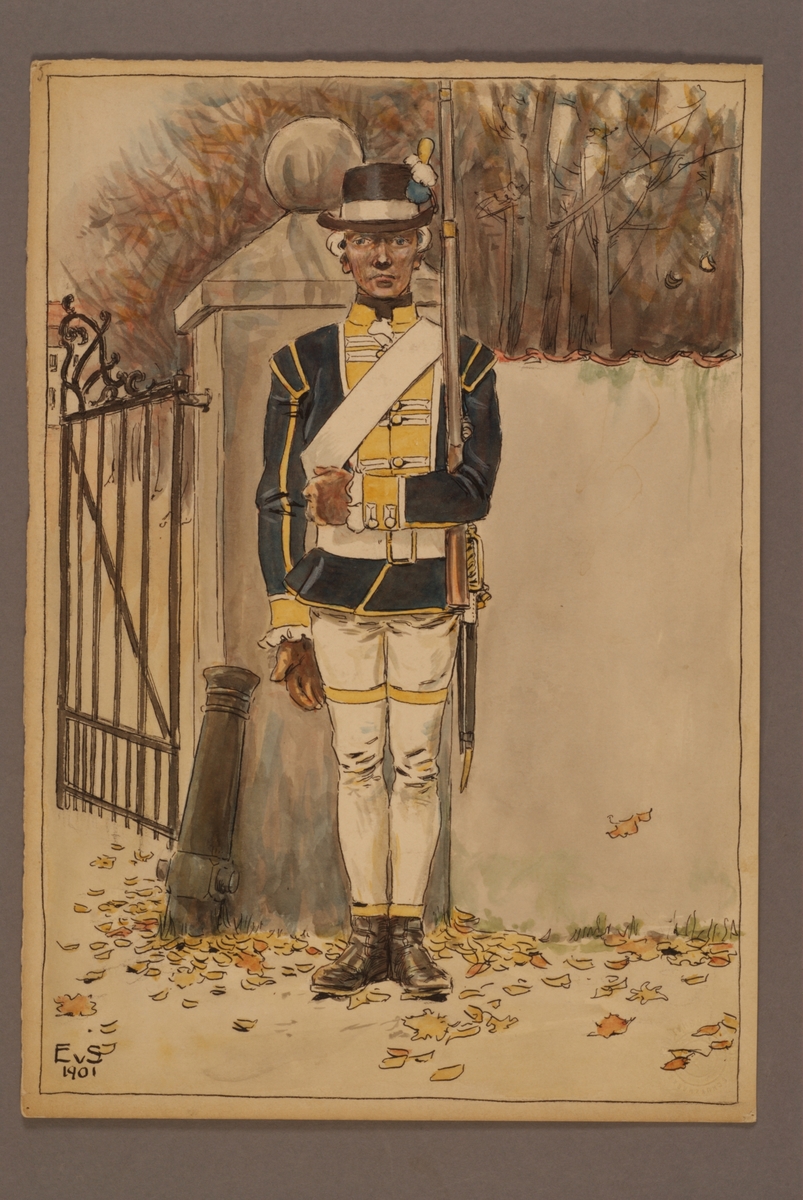 Kjell Hedberg, Plansch med uniform för Kronobergs regemente, ritad av Einar von Strokirch.