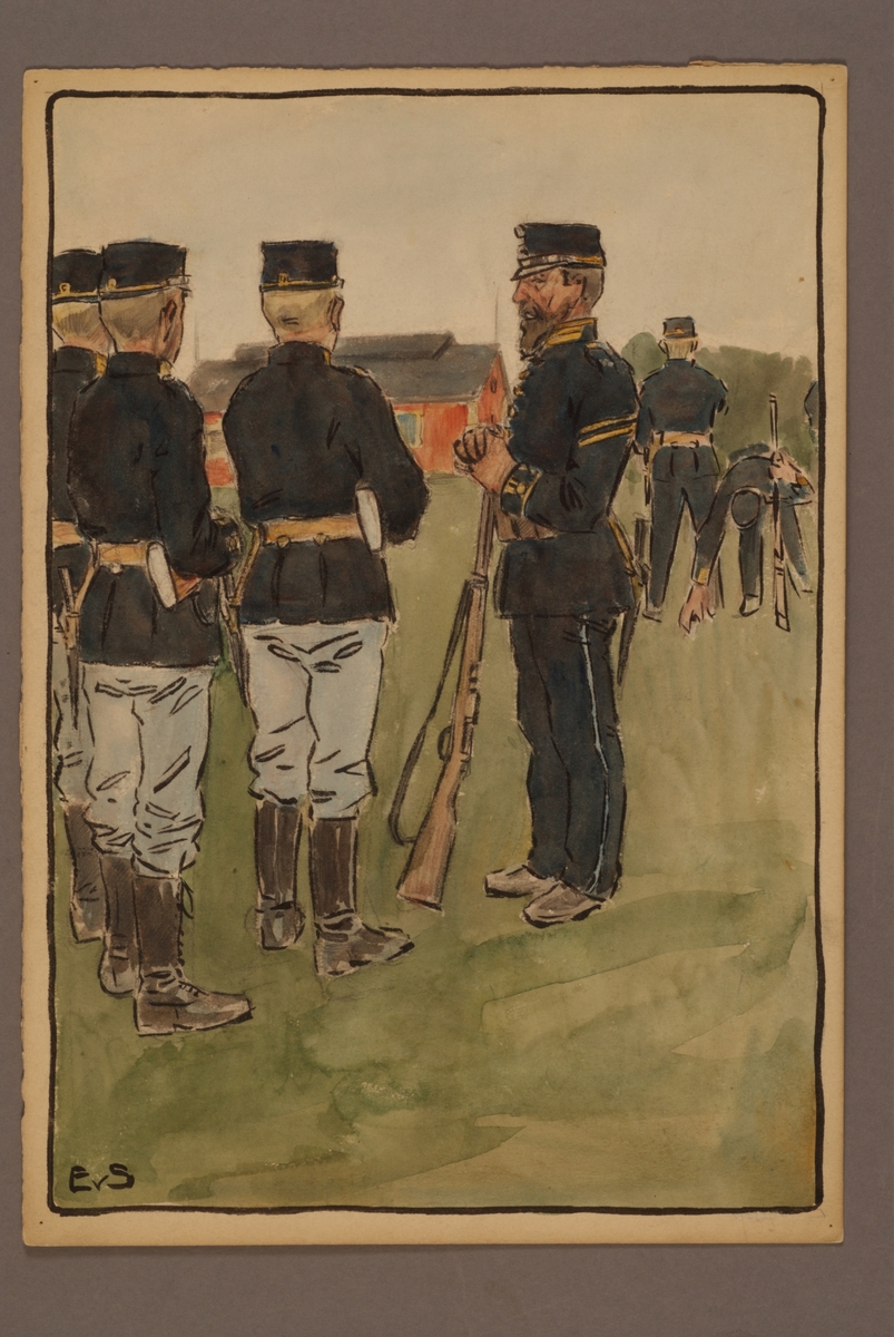 Kjell Hedberg, Plansch with uniform for Jämtland’s field hunter, drawn by Einar von Strokirch.
