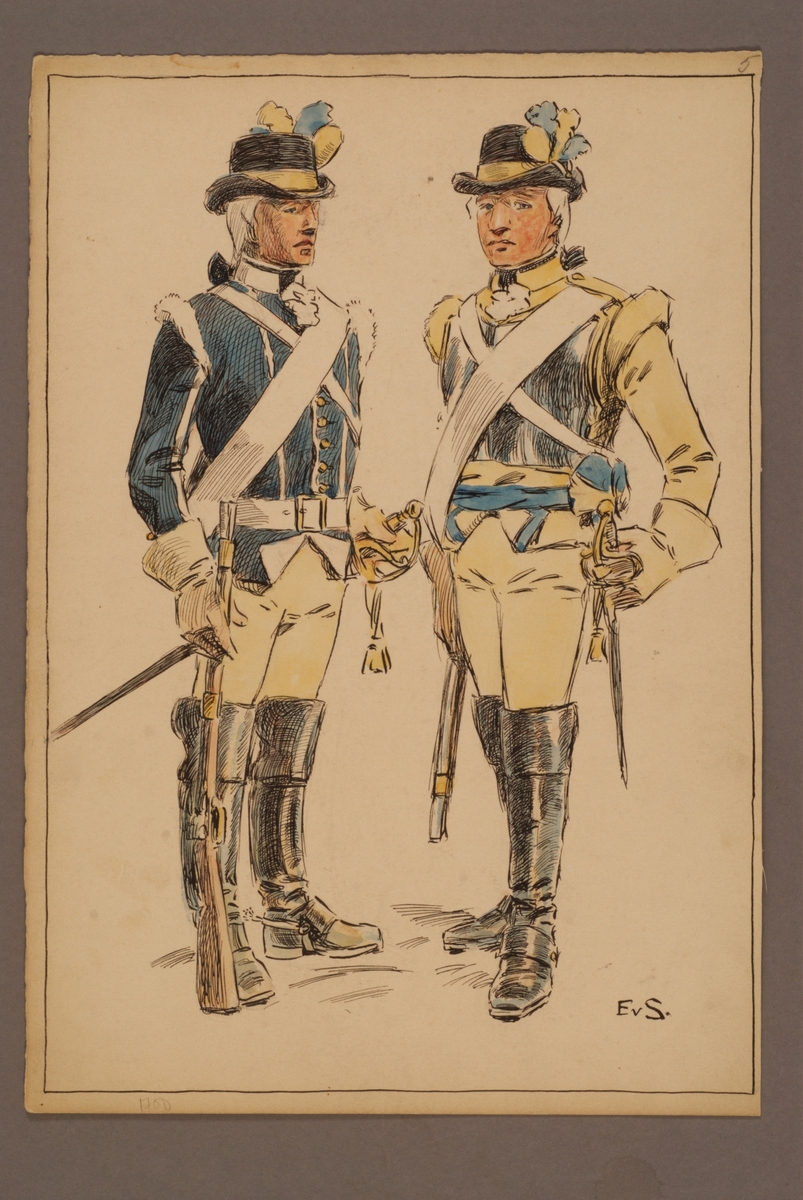 Kjell Hedberg, Plansch with a uniform for the Livregementet to Horse, drawn by Einar von Strokirch.