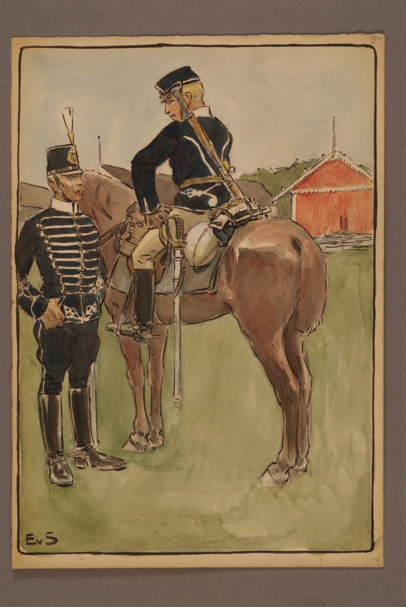 Kjell Hedberg, Plansch med uniform för Livregementets husarer, ritad av Einar von Strokirch.