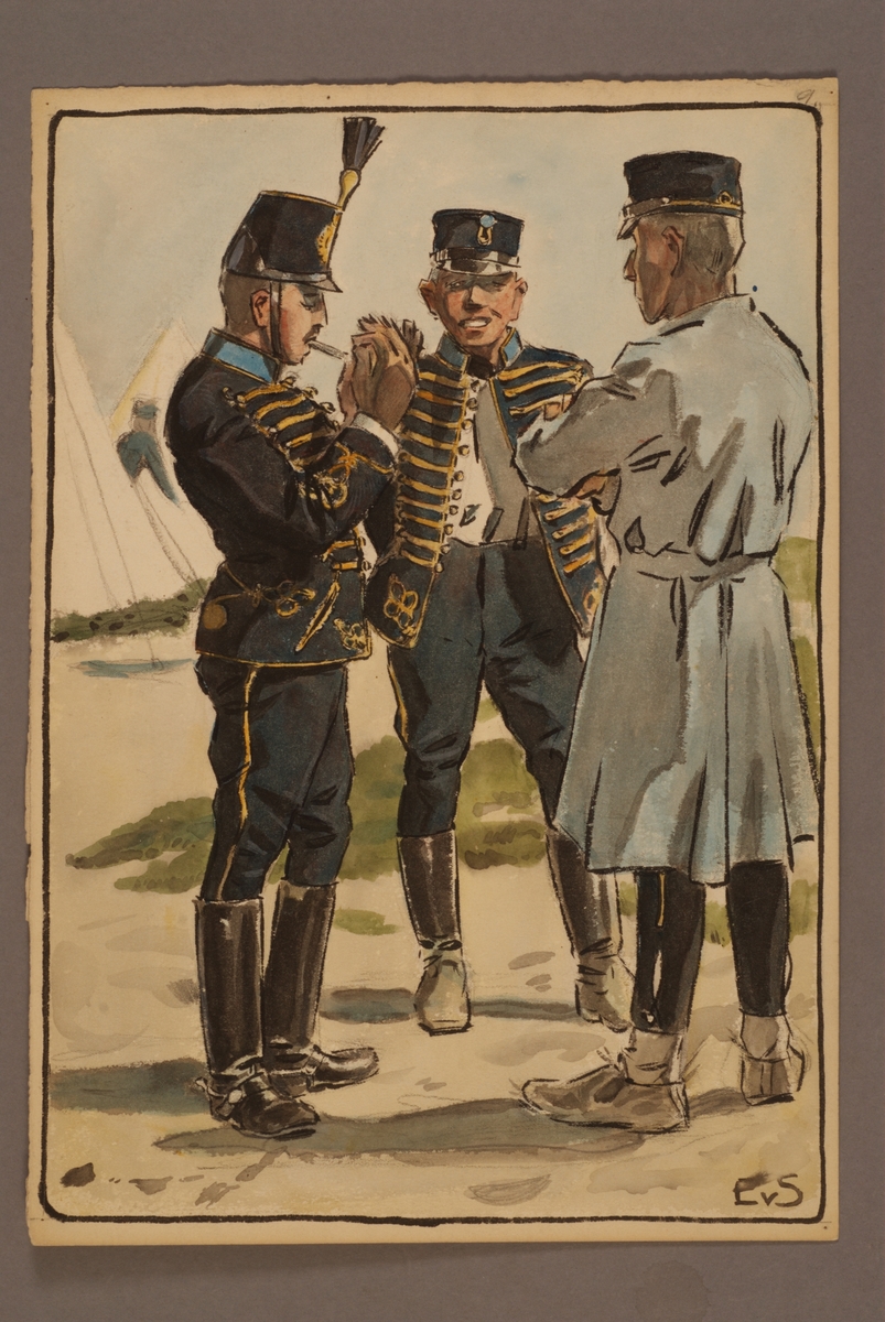 Kjell Hedberg, Plansch med uniform för Skånska husarer, ritad av Einar von Strokirch.