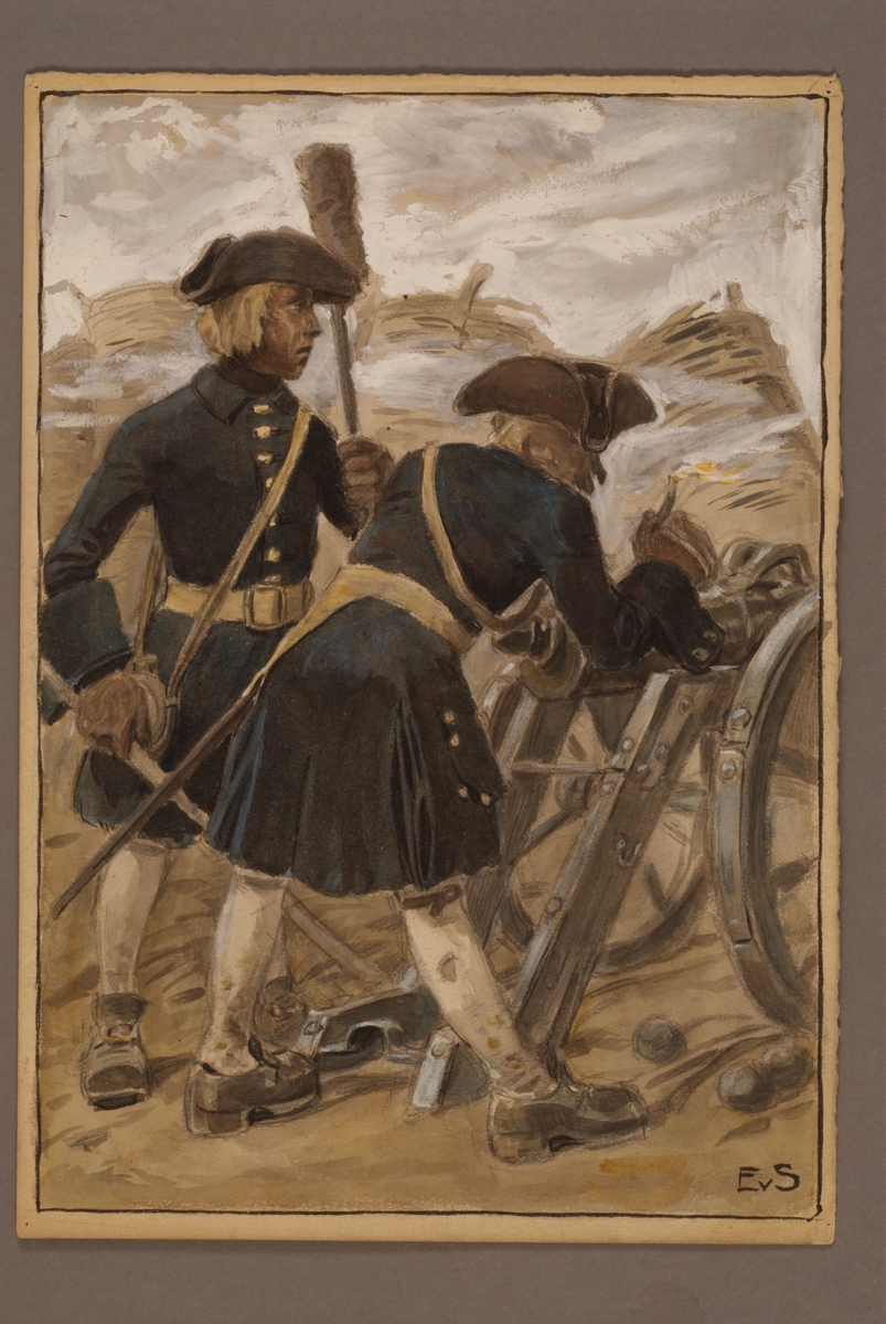 Kjell Hedberg, Plansch with a uniform for artillery, drawn by Einar von Strokirch.