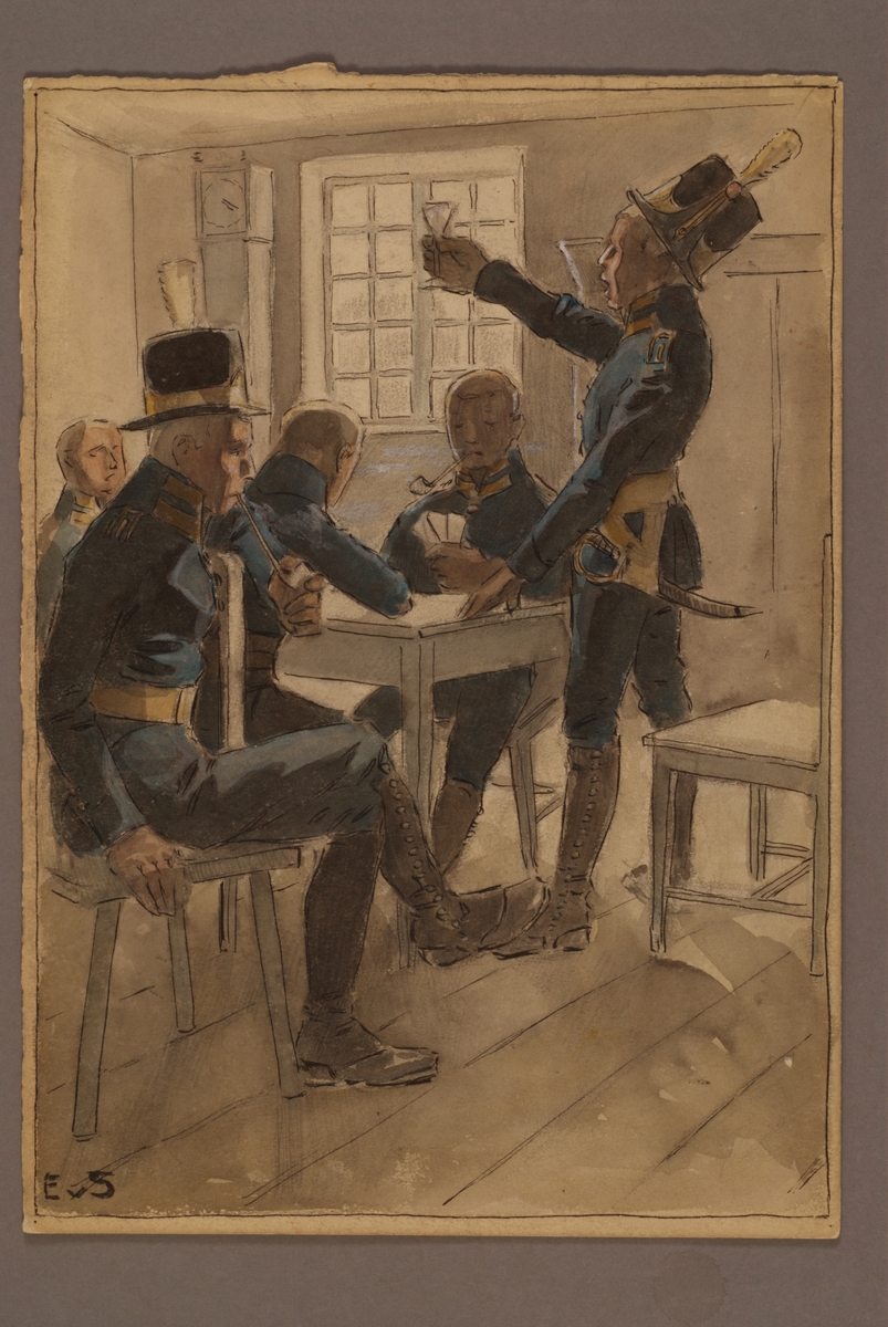 Kjell Hedberg, Plansch with a uniform for Svea artillery regiment, drawn by Einar von Strokirch.