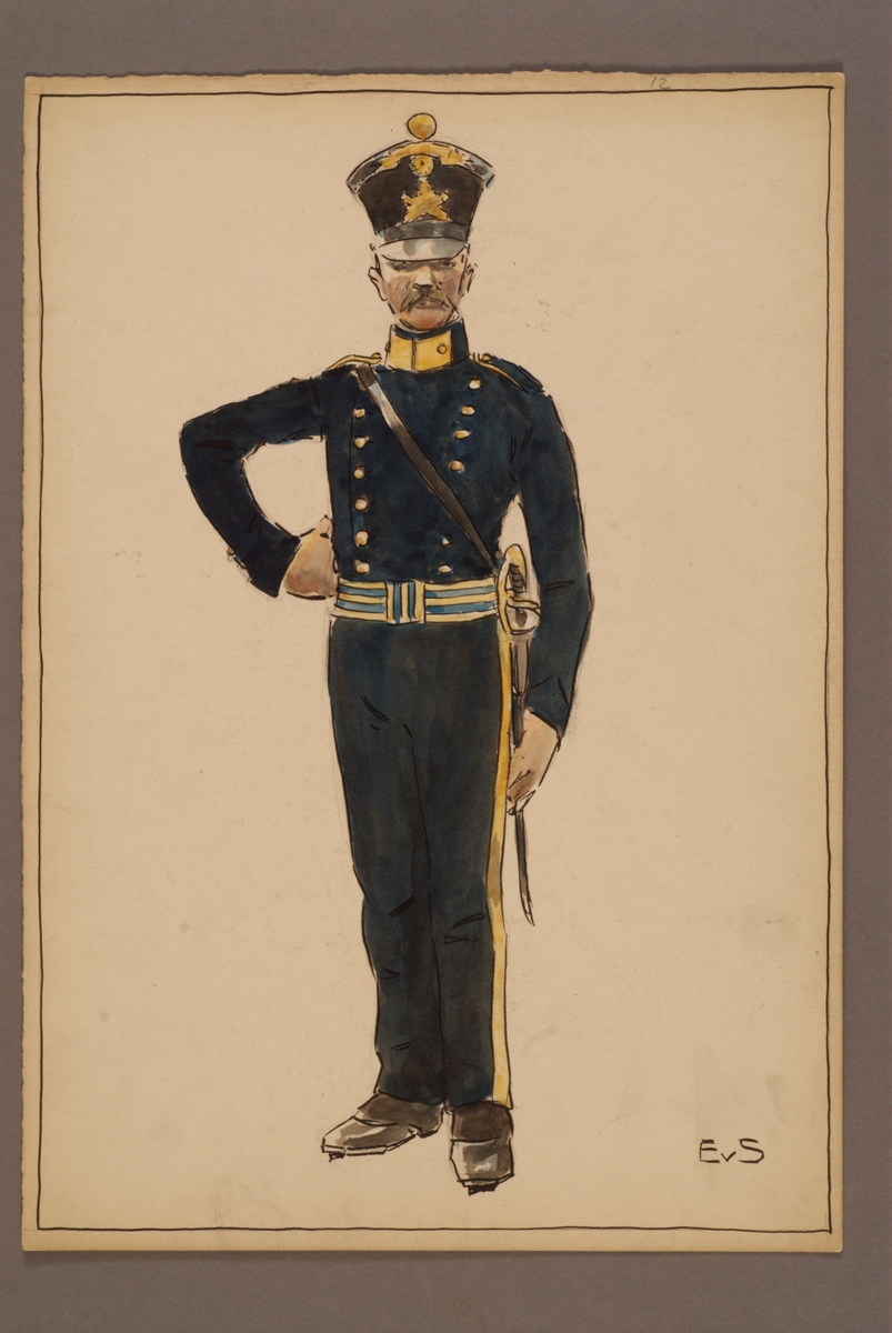 Kjell Hedberg, Plansch med uniform för tygstatskompaniet vid Svea regemente, ritad av Einar von Strokirch.