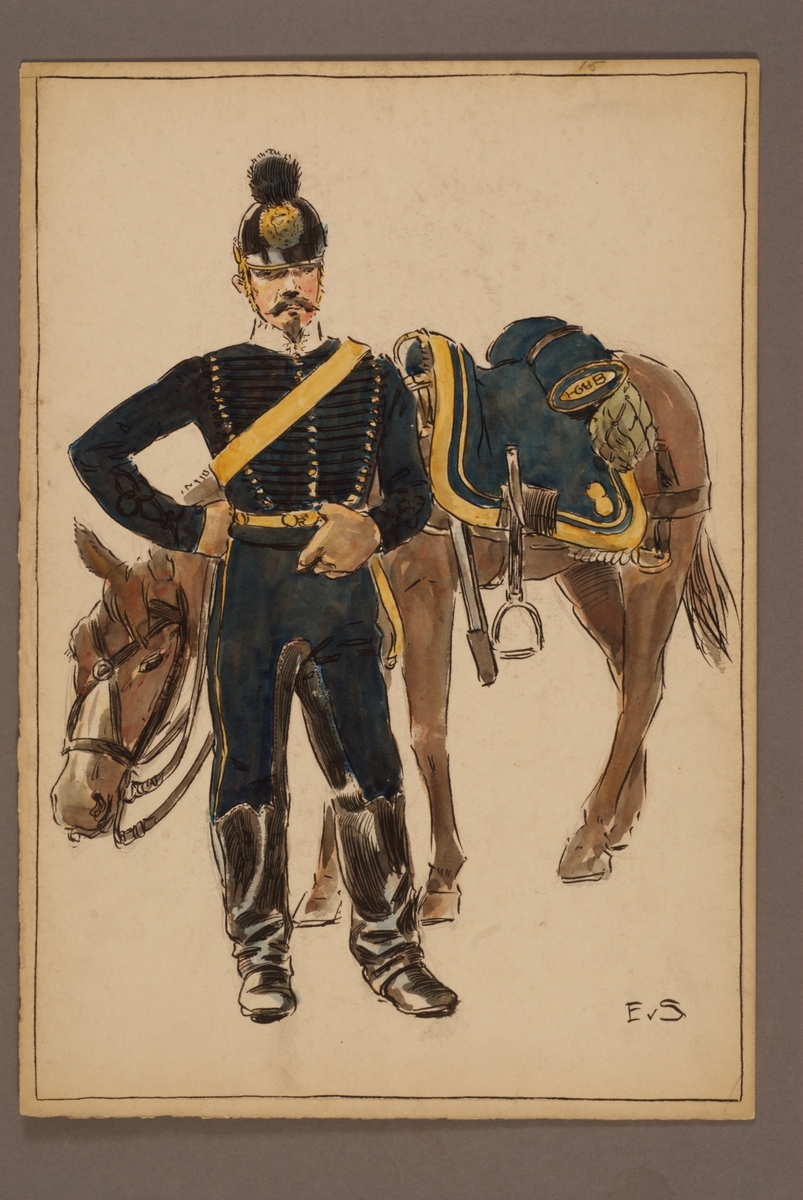 Kjell Hedberg, Plansch med uniform för Wendes artilleriregemente, ritad av Einar von Strokirch.