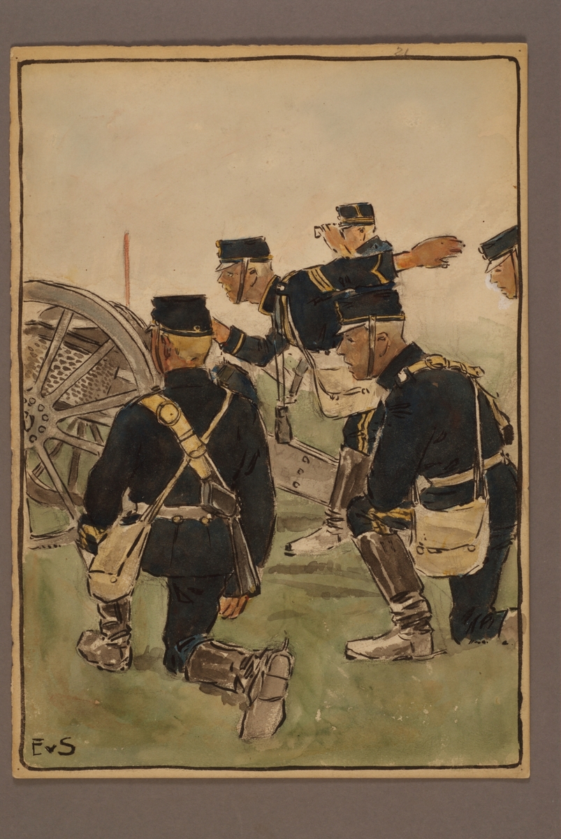 Kjell Hedberg, Plansch med uniform för Wendes artilleriregemente, ritad av Einar von Strokirch.