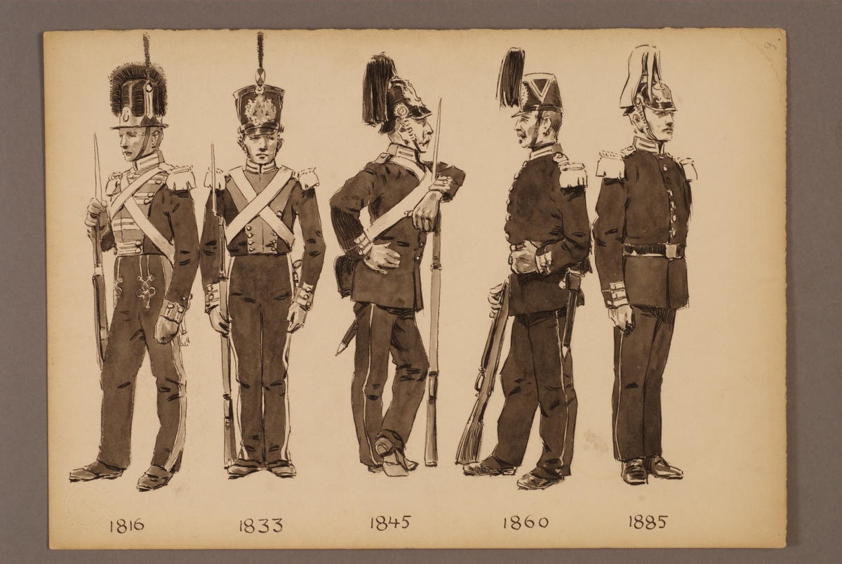 Kjell Hedberg, Plansch med uniform för Göta livgarde för åren 1816-1885, ritad av Einar von Strokirch.