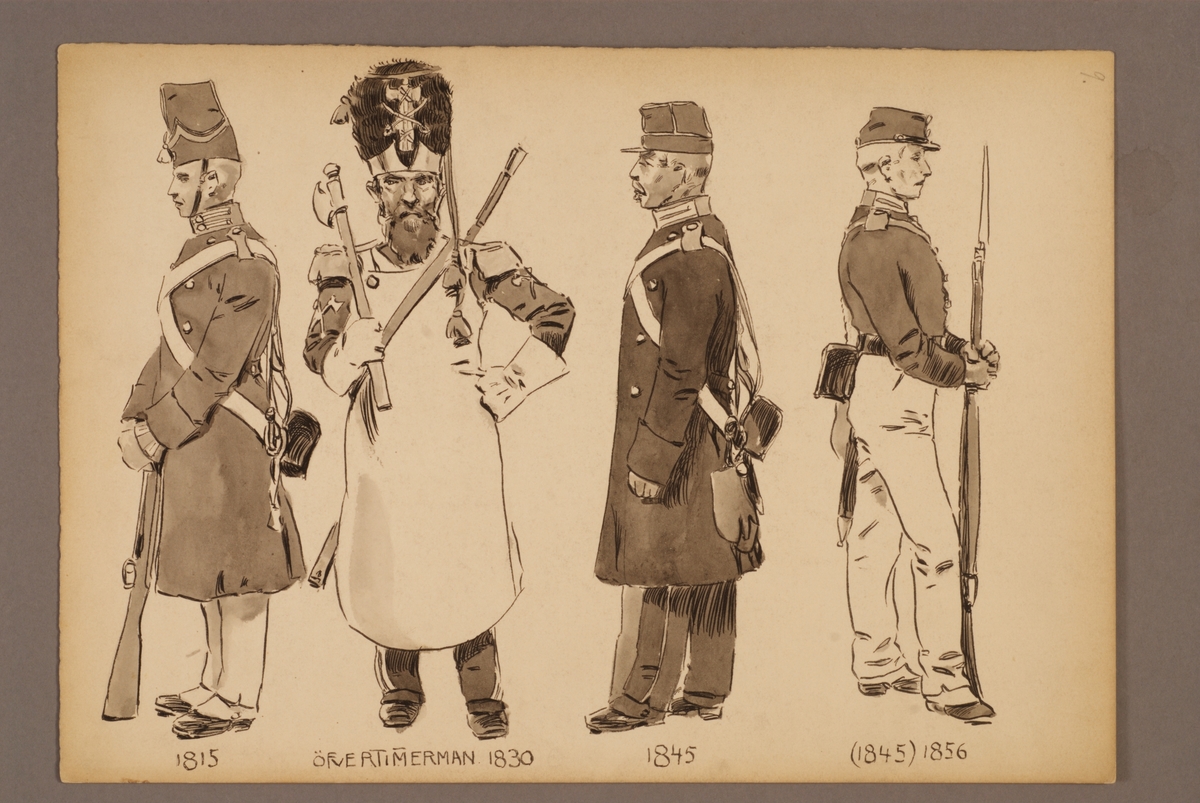 Kjell Hedberg, Plansch med uniform för Svea livgarde och Göta livgarde, ritad av Einar von Strokirch.