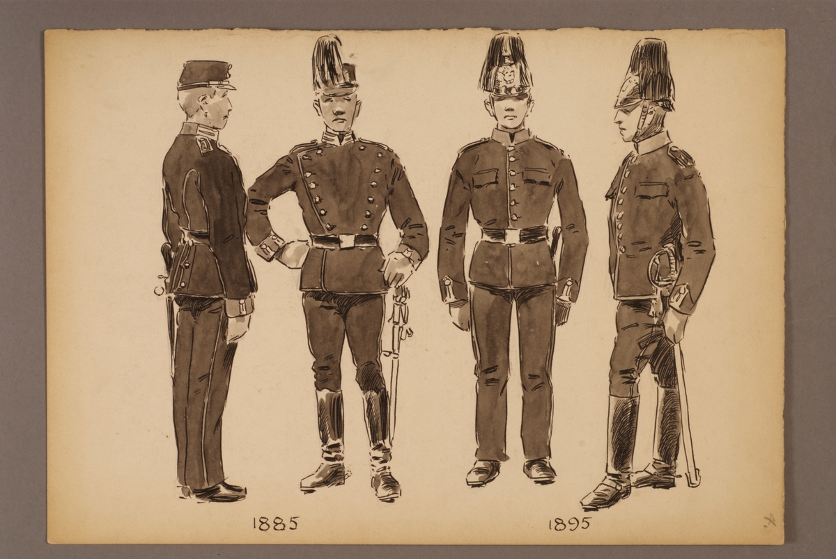 Kjell Hedberg, Plansch med uniform för Trängen för åren 1885 och 1895, ritad av Einar von Strokirch.