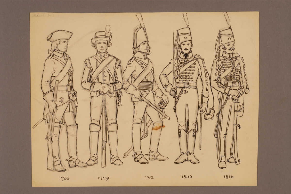 Kjell Hedberg, Plansch med uniform för Skånska husarregemente för åren 1765-1816, ritad av Einar von Strokirch.