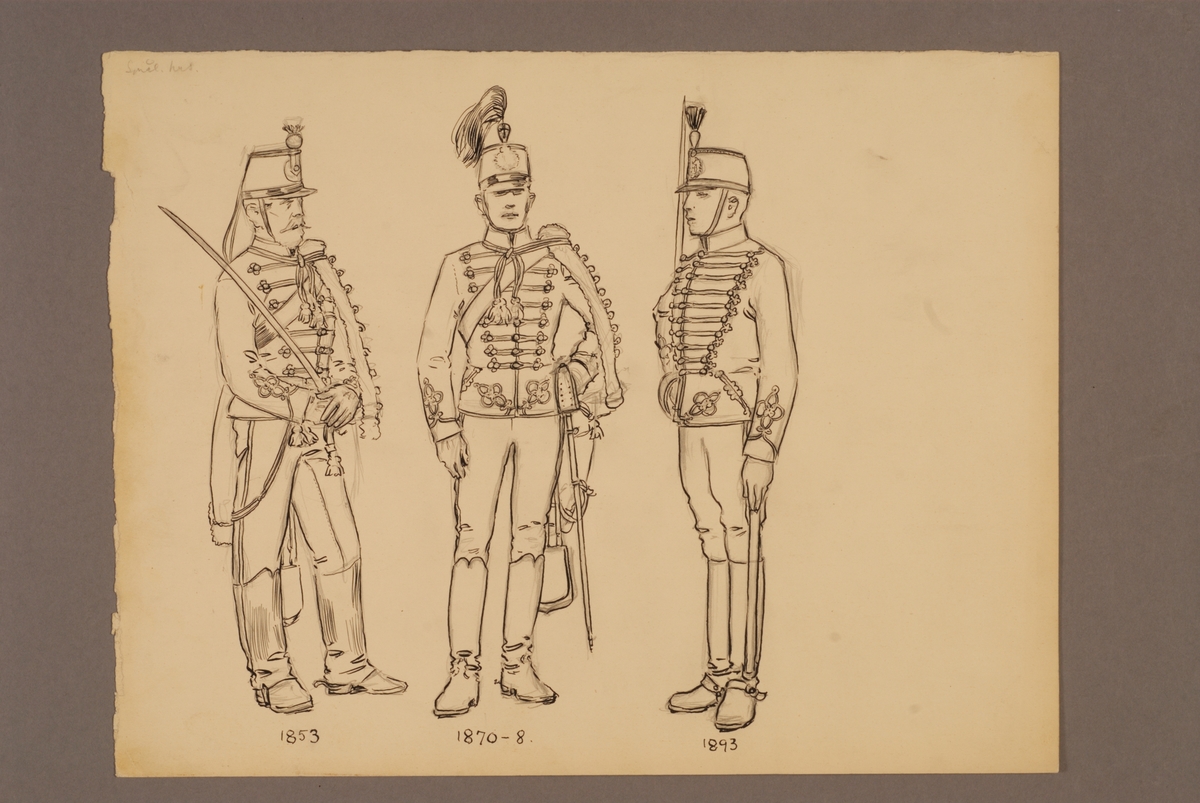 Kjell Hedberg, Plansch med uniform för Smålands husarregemente för åren 1853-1893, ritad av Einar von Strokirch.