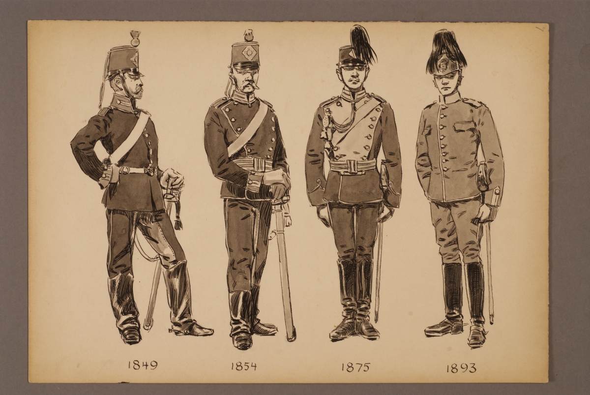 Kjell Hedberg, Plansch med uniform för Skånska dragonregementet för åren 1849-1893, ritad av Einar von Strokirch.