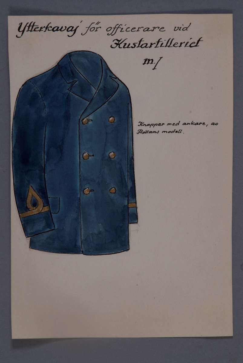 Kjell Hedberg, Uniformsteckning i original av Einar von Strokirch, ytterkavaj för officer vid Kustartilleriet.