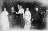 Grupp, sex personer.Syskonen Ollson, Krongården, Fyrby.Från vänster: Anna Olsson, Gerard Olsson, Rut Olsson, Ellen Andersson.