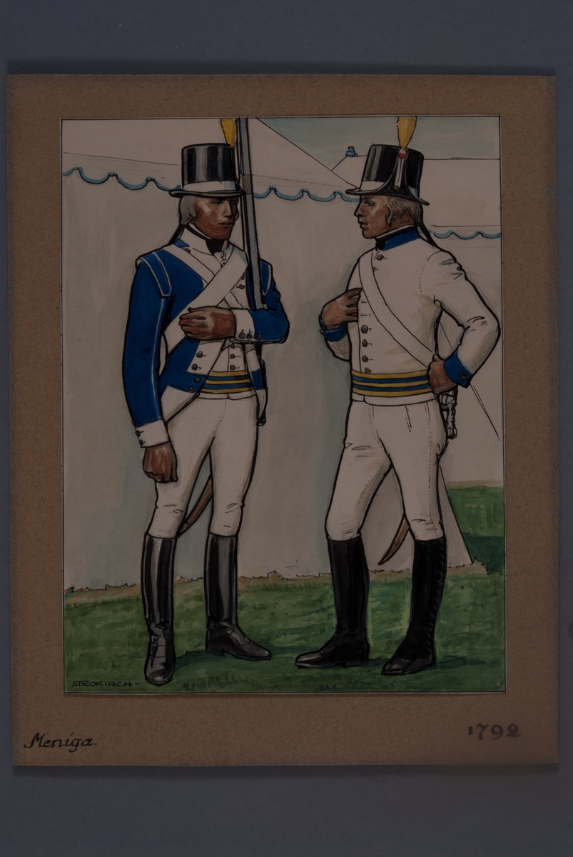 Kjell Hedberg, Plansch i original med uniform för meniga för år 1792, ritad av Einar von Strokirch.