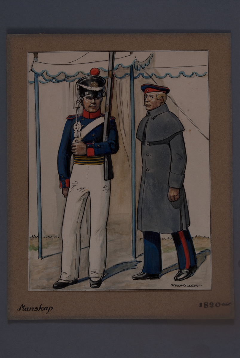 Kjell Hedberg, Plansch i original med uniform för manskap för 1820-talet, ritad av Einar von Strokirch.