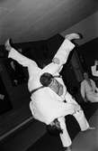Peter Kårlin och Manfred Månmyr från Lindome judoklubb tränar, år 1984. Huvudtränaren Peter Kårlin (Svart bälte) har fått stadigt tag i Manfred Månmyr.