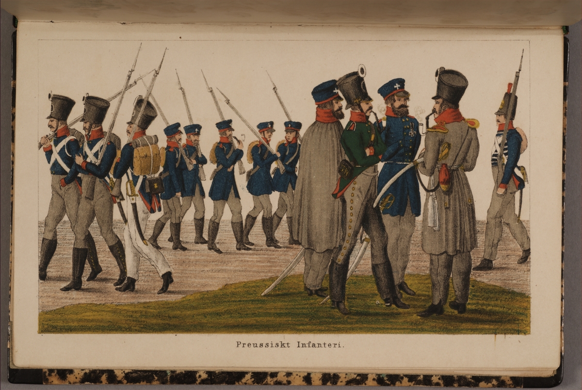 Kjell Hedberg, Preussiskt infanteri. Uniformsteckning av Carl Johan Ljunggren tryckt i boken Minnesanteckningar under 1813 och 1814 års kampanjer uti Tyskland och Norge, utgiven 1855.