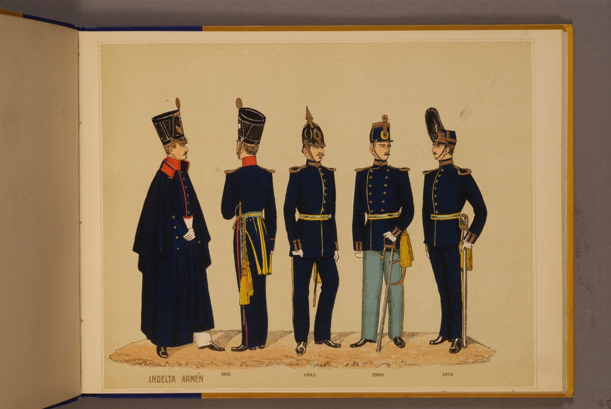 Kjell Hedberg, Plansch i färgtryck med uniform för Indelta armén för åren 1816-1872. Ingår i planschsamlingen Svenska arméns och flottans officersmunderingar utgiven av P.B Eklund.