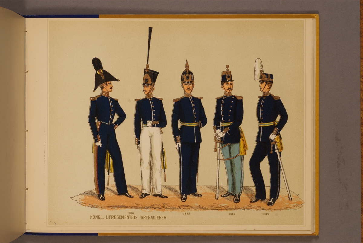 Kjell Hedberg, Plansch i färgtryck med uniform för Livregementets grenadjärer för åren 1816-1872. Ingår i planschsamlingen Svenska arméns och flottans officersmunderingar utgiven av P.B Eklund.