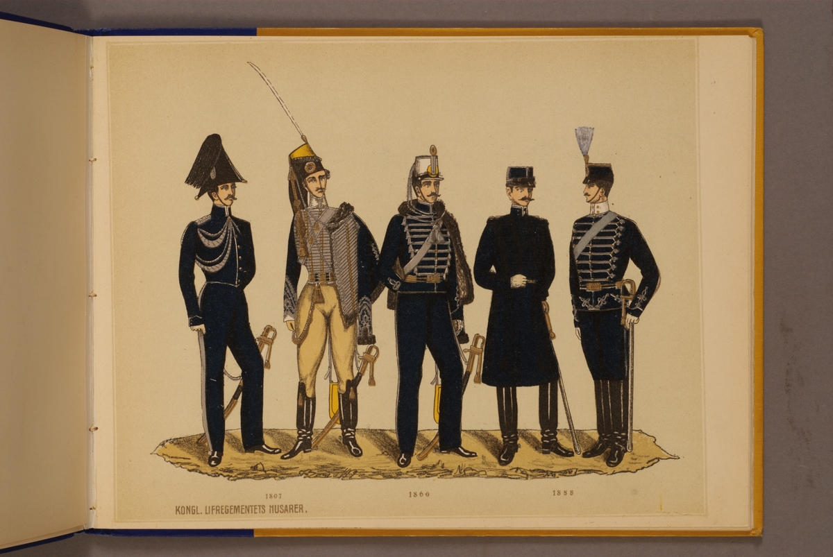 Kjell Hedberg, Plansch i färgtryck med uniform för Livregementets husarer för åren 1807-1888. Ingår i planschsamlingen Svenska arméns och flottans officersmunderingar utgiven av P.B Eklund.