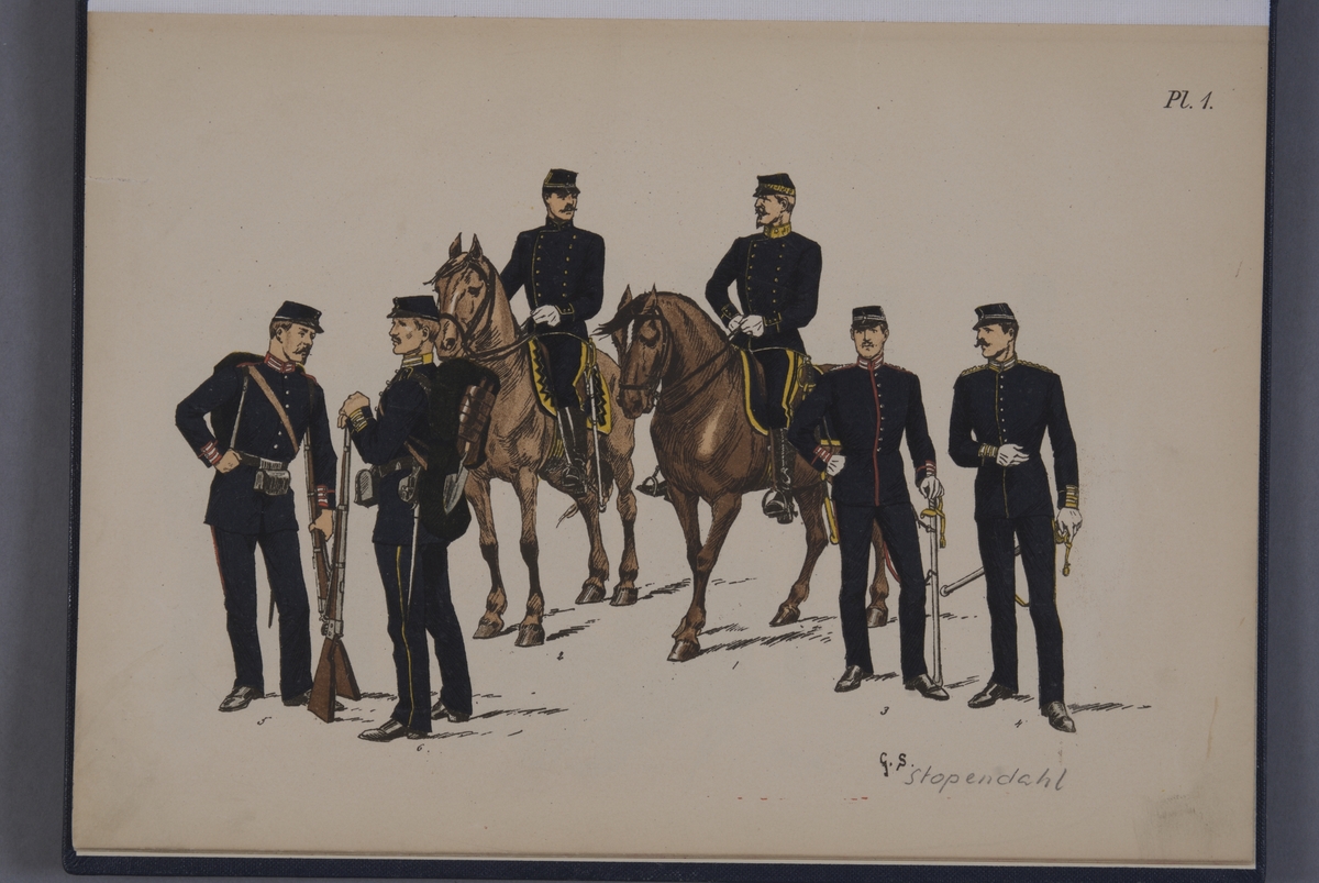 Kjell Hedberg, Plansch med uniform för Generalitetet, Generalstaben, Svea livgarde och Andra livgardet. Ingår i planschsamlingen Svenska armén - 7 planscher i färgtryck, utgiven av Otto Holmgren.
