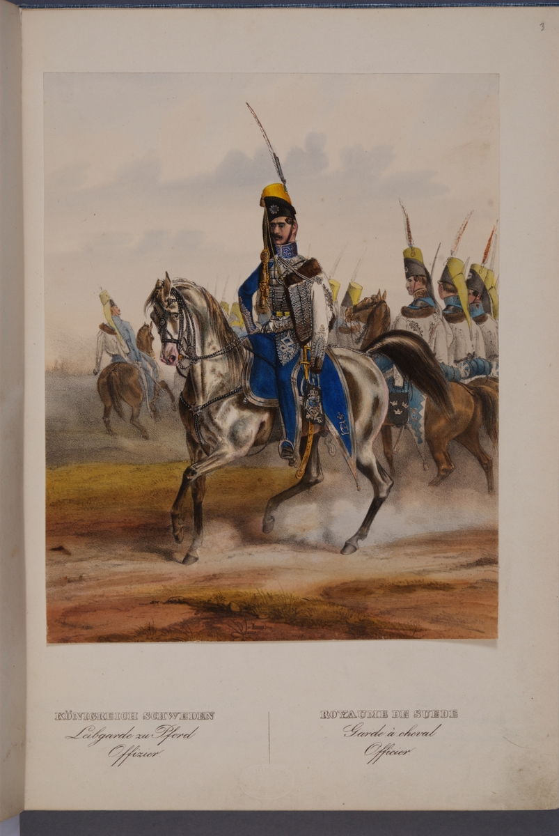 Kjell Hedberg, Plansch med uniform för officer vid Livgardet till häst. Ingår i planschsamlingen Das europäische Heer in charakteristischen Gruppen: Scweden, utgiven av Eckert und Monten ca 1840.