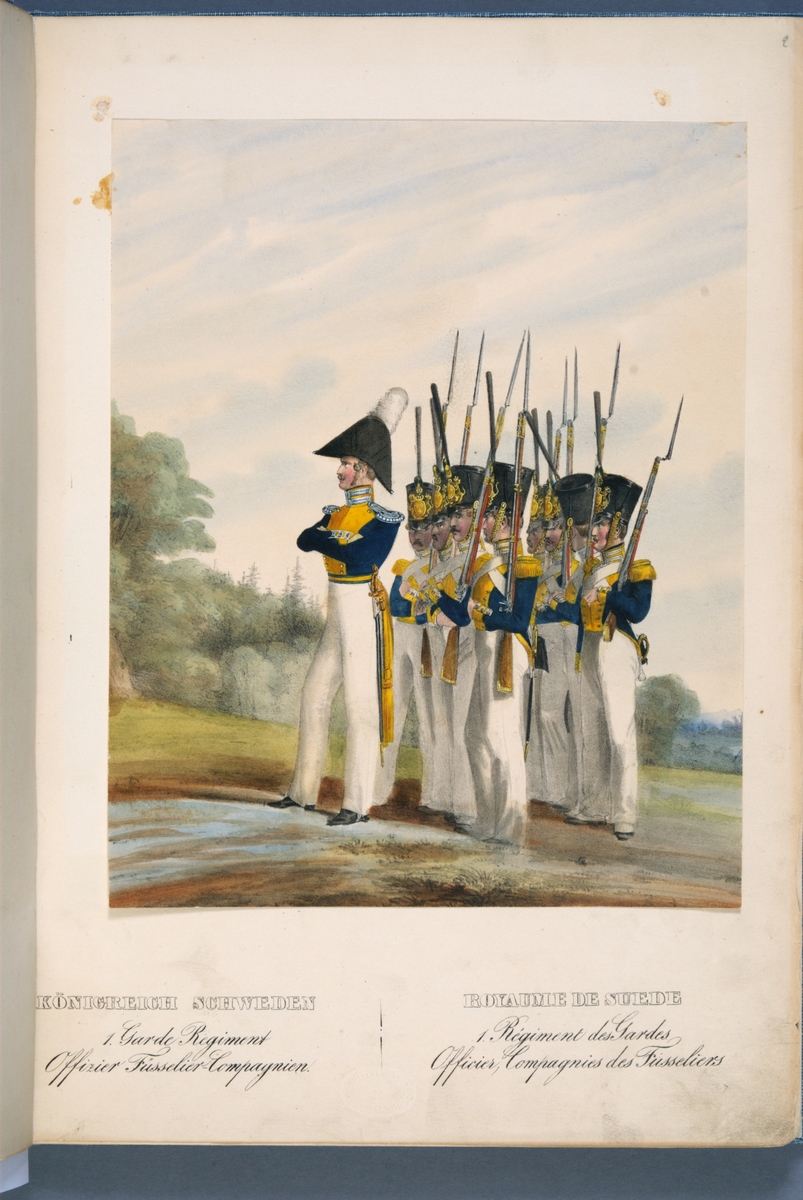 Kjell Hedberg, Plansch med uniform för officer vid Svea livgarde. Ingår i planschsamlingen Das europäische Heer in charakteristischen Gruppen: Scweden, utgiven av Eckert und Monten ca 1840.