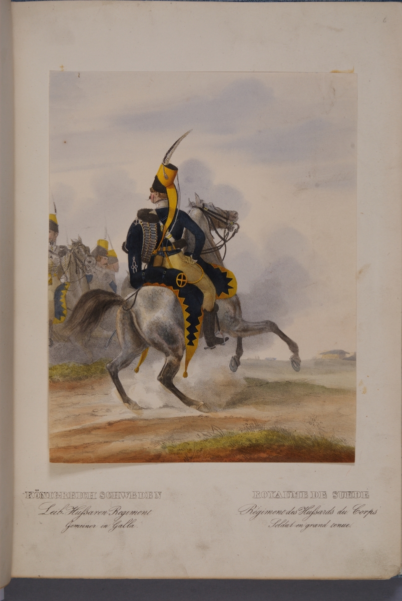 Kjell Hedberg, Plansch med uniform för manskap vid Livregementets husarer. Ingår i planschsamlingen Das europäische Heer in charakteristischen Gruppen: Scweden, utgiven av Eckert und Monten ca 1840.