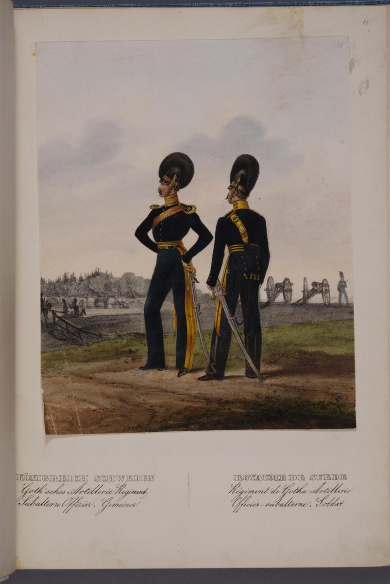 Kjell Hedberg, Plansch med uniform för subalternofficer och manskap vid Göta artilleriregemente. Ingår i planschsamlingen Das europäische Heer in charakteristischen Gruppen: Scweden, utgiven av Eckert und Monten ca 1840.