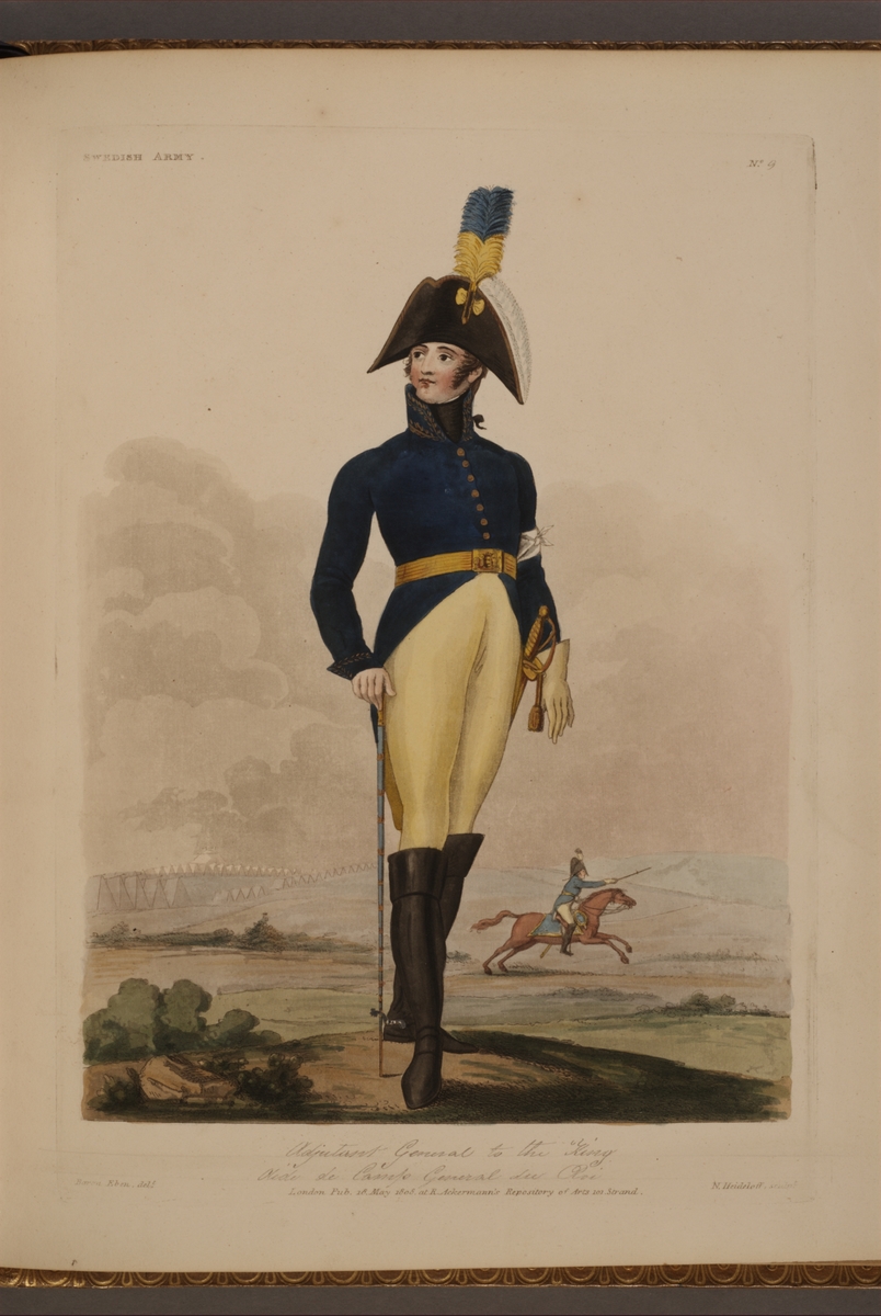 Kjell Hedberg, Plansch med uniform för Generaladjutant, ritad av Frederic Eben i boken The Swedish Army, utgiven 1808.